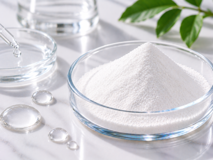 4-Butylresorcinol white cosmetic active ingredient powder in a glass dish