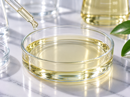 Ascorbyl Tetraisopalmitate cosmetic oil ingredient in a glass dish with dropper