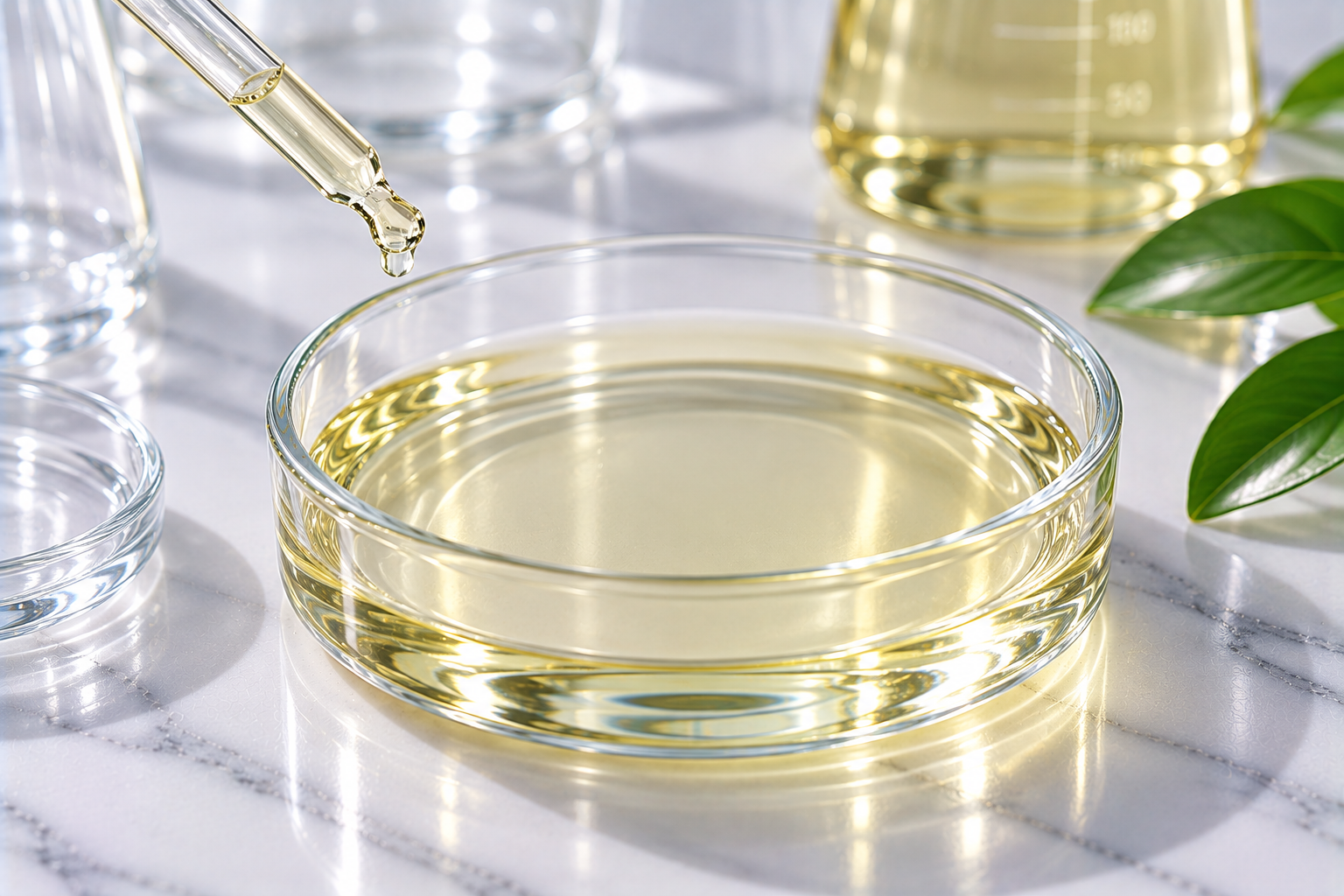 Ascorbyl Tetraisopalmitate Ascorbyl Tetraisopalmitate cosmetic oil ingredient in a glass dish with dropper