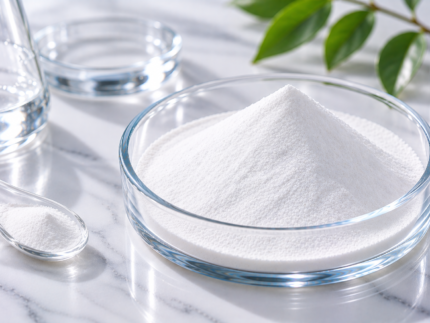 Palmitoyl Pentapeptide-4 white cosmetic peptide powder in a glass dish